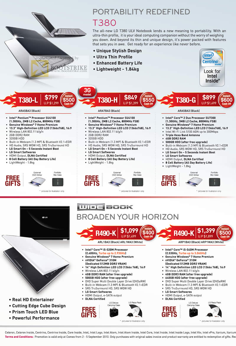 Comex 2010 price list image brochure of LG Notebooks T380 ULV L H G WidBook R490 K