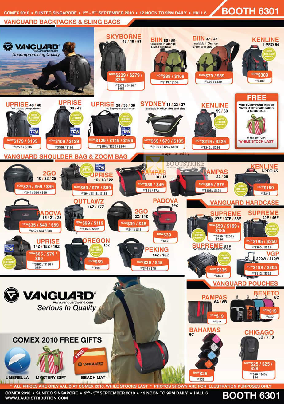 Comex 2010 price list image brochure of Lau Intl Vanguard Backpacks Shoulder Bag Zoom Pouch Sling