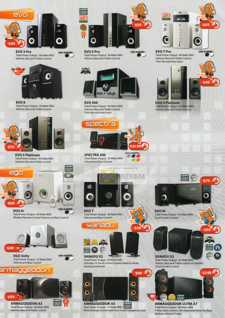Comex 2010 price list image brochure of Leap Frog Sonic Gear Speakers Evo 3 Pro Platinum Spectra 300 Ego 6r Xanadu X2 3nity Armaggeddon A3 A5 Ultra A7