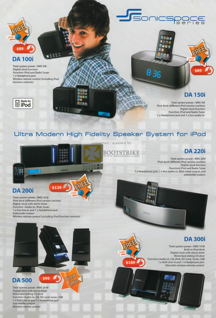 Comex 2010 price list image brochure of Leap Frog Sonic Gear Speakers SonicSpace DA 100i 150i 200i 220i 300i 500
