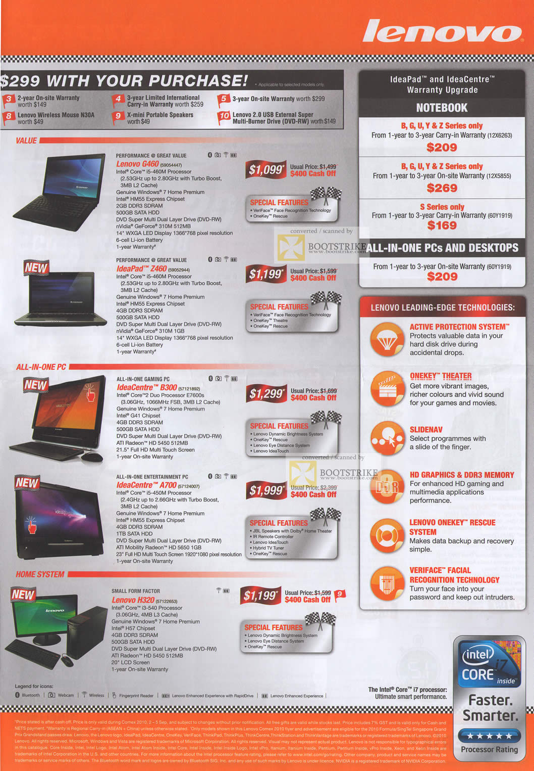 Comex 2010 price list image brochure of Lenovo Notebooks G460 IdeaPad Z460 IdeaCentre B300 A700 H320 Desktop PC All In One