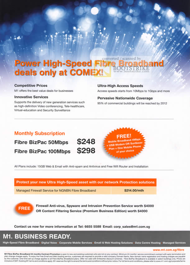 Comex 2010 price list image brochure of M1 Business Fibre Broadband BizPac 50Mbps 100Mbps
