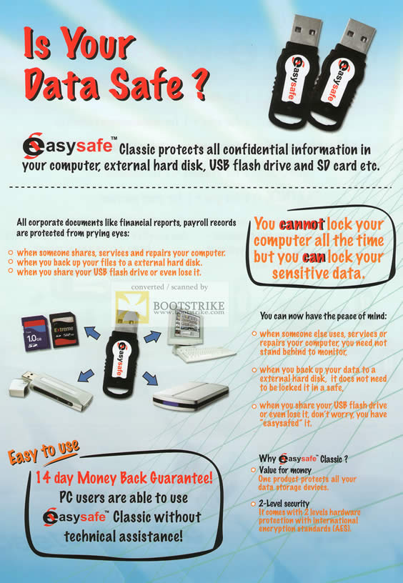 Comex 2010 price list image brochure of MCL EasySafe Classic Data Protection