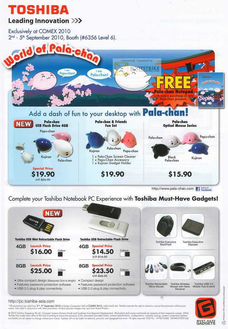Comex 2010 price list image brochure of McLogic Toshiba Pala Chan USB Flash Drive Optical Mouse Mini