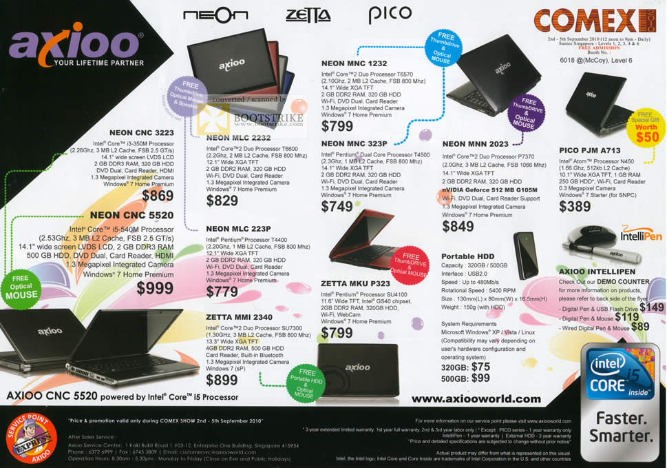 Comex 2010 price list image brochure of Mccoy Axioo Notebooks Neon Zetta Pico CNC 3223 5520 MLC MMI MNC MKU MNN External Storage Intellipen PJM