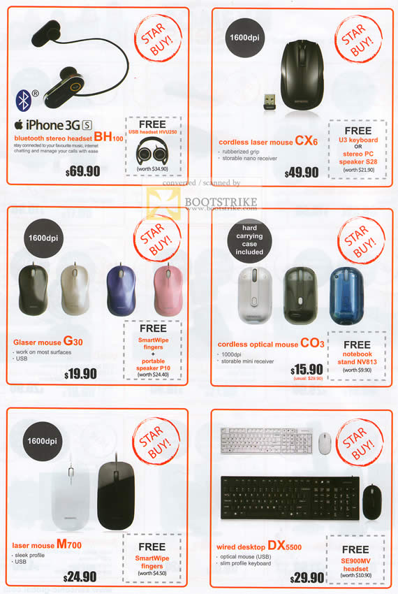 Comex 2010 price list image brochure of Mclogic Sensonic Bluetooth Headset Wireless Laser Mouse CX6 Glaser G30 CO3 M700 Wired DX5500