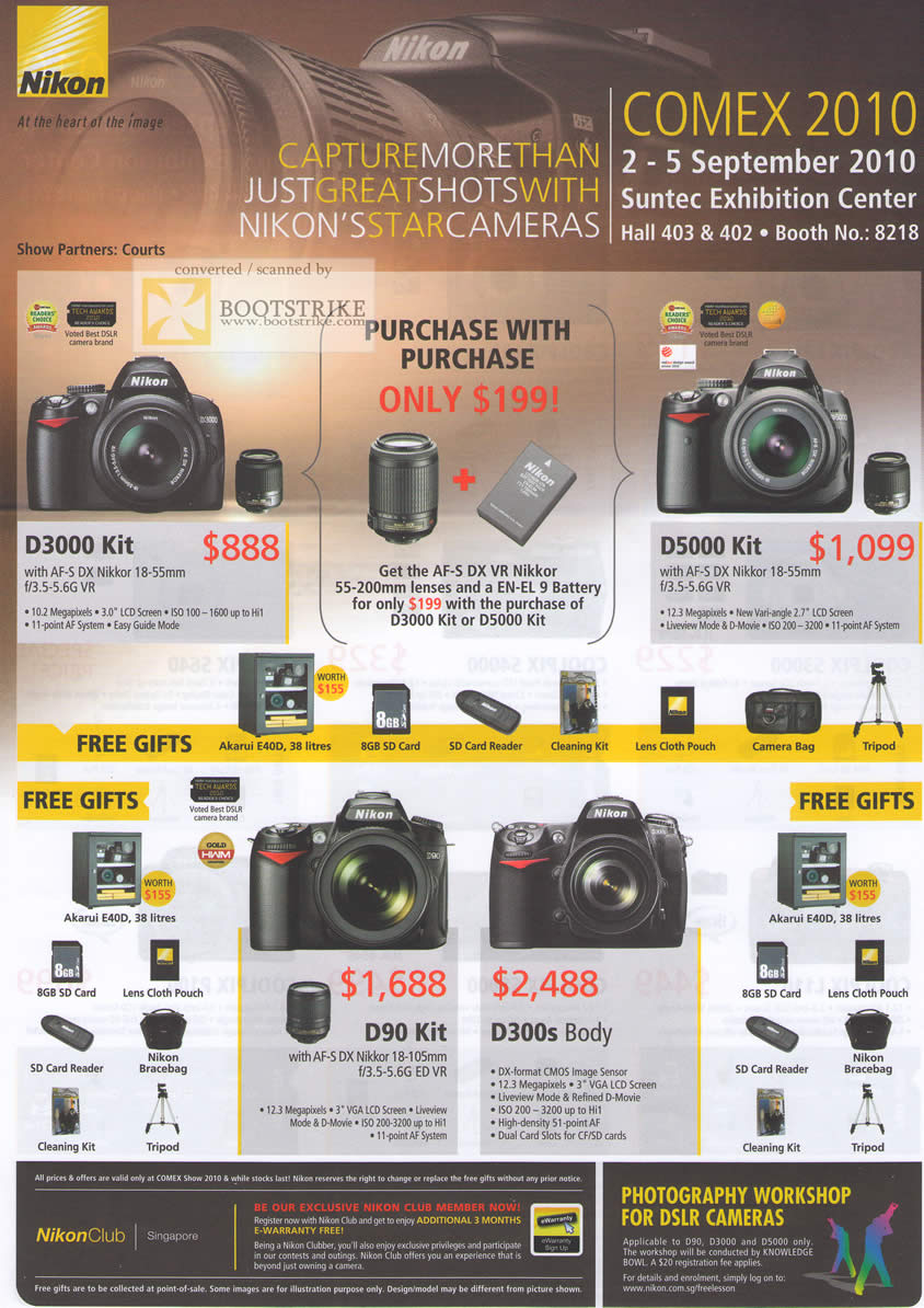 Comex 2010 price list image brochure of Nikon Digital Cameras DSLR D3000 D5000 Kit D90 D300s