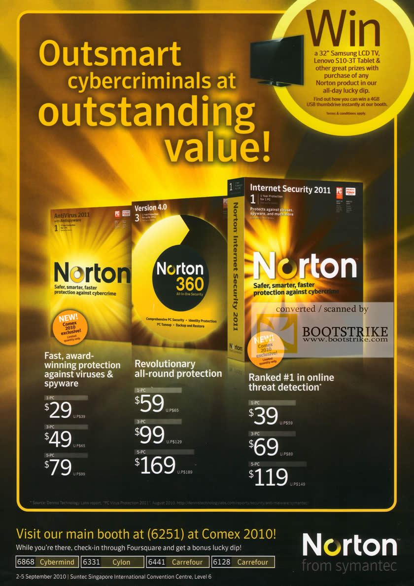Comex 2010 price list image brochure of Norton Antivirus 360 Internet Security 2011 Lucky Dip