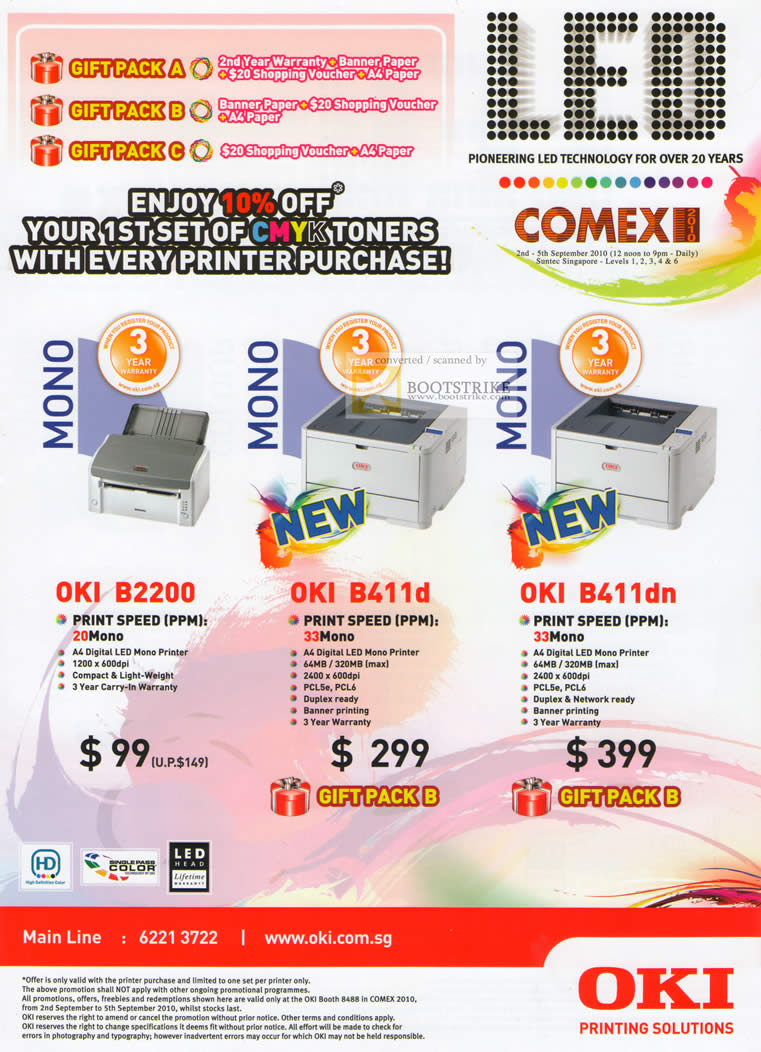 Comex 2010 price list image brochure of Oki Printers LED Mono B2200 B411d B411dn
