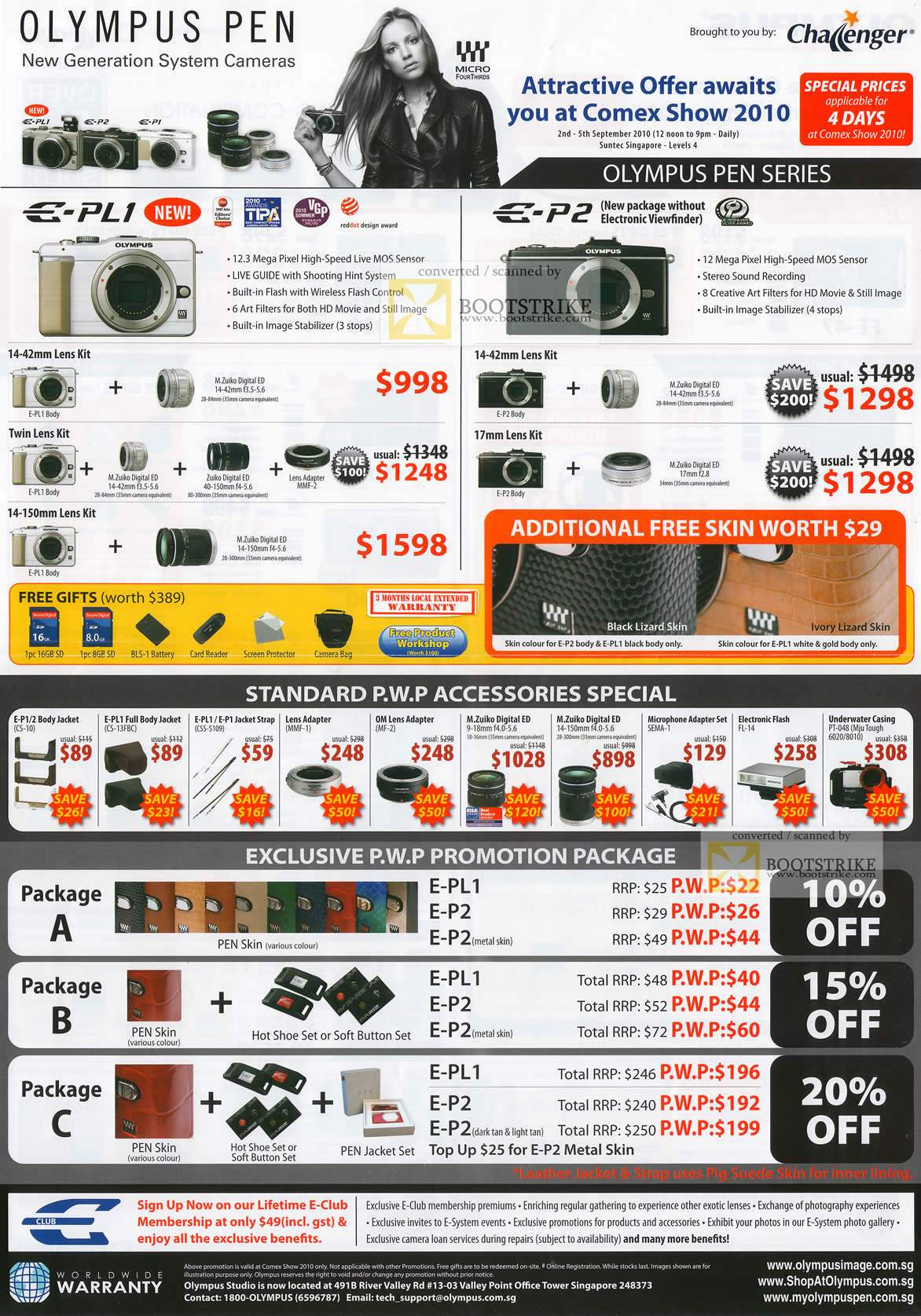 Comex 2010 price list image brochure of Olympus Pen E PL1 P2 Lens Kit Purchase With Purchase Deals