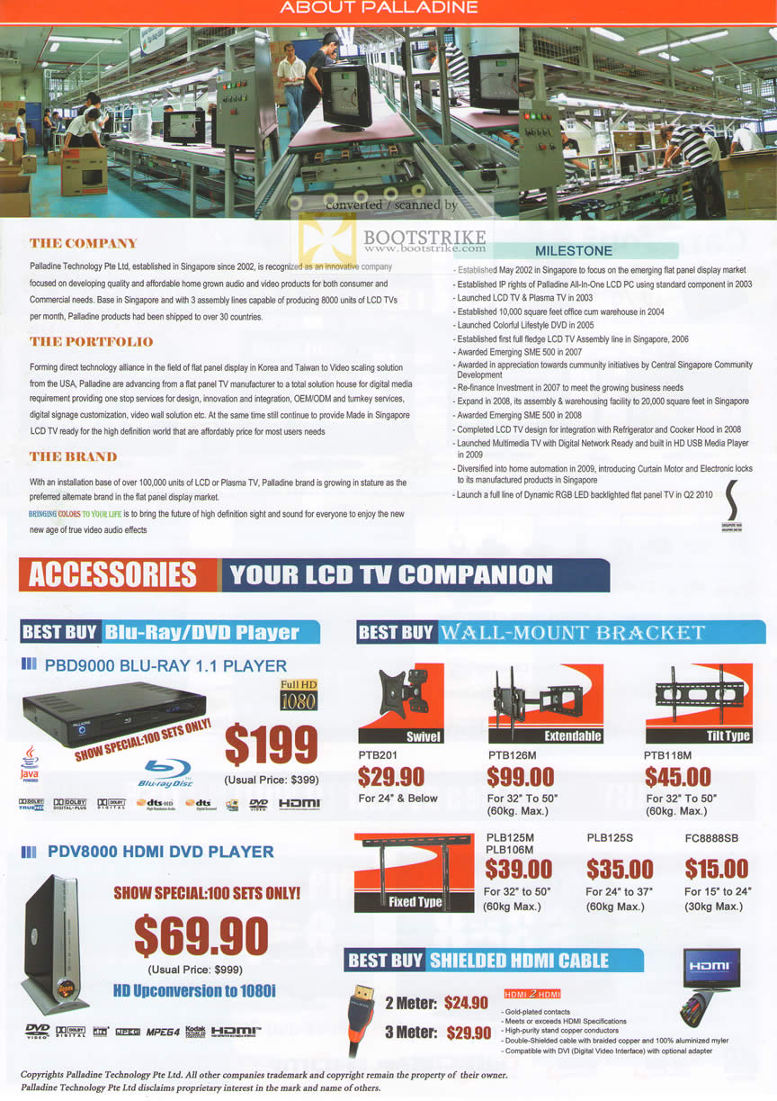 Comex 2010 price list image brochure of Palladine About Blu Ray DVD Player PDV8000 HDMI Wall Mount Bracket PTB201 PTB126M PTB118M Cable
