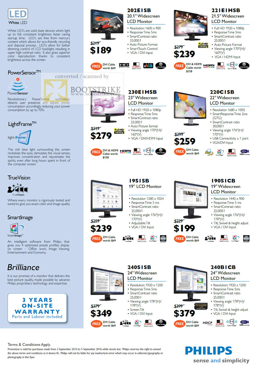 Comex 2010 price list image brochure of Philips LED LCD Monitor 202E1SB 221E1HSB 230E1HSB 220C1SB 19S1SB 190S1CB 240S1SB 240B1CB