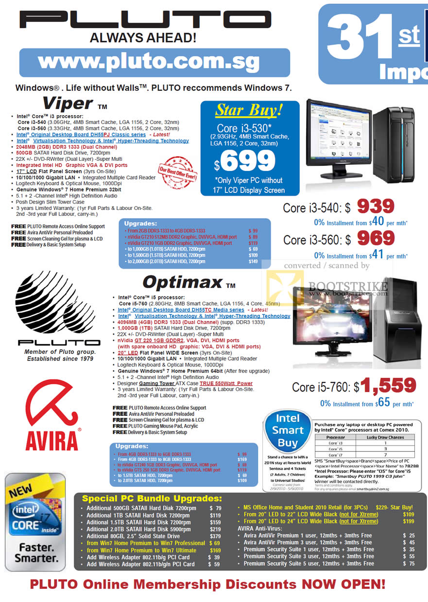 Comex 2010 price list image brochure of Pluto Desktop PC Viper Optimax