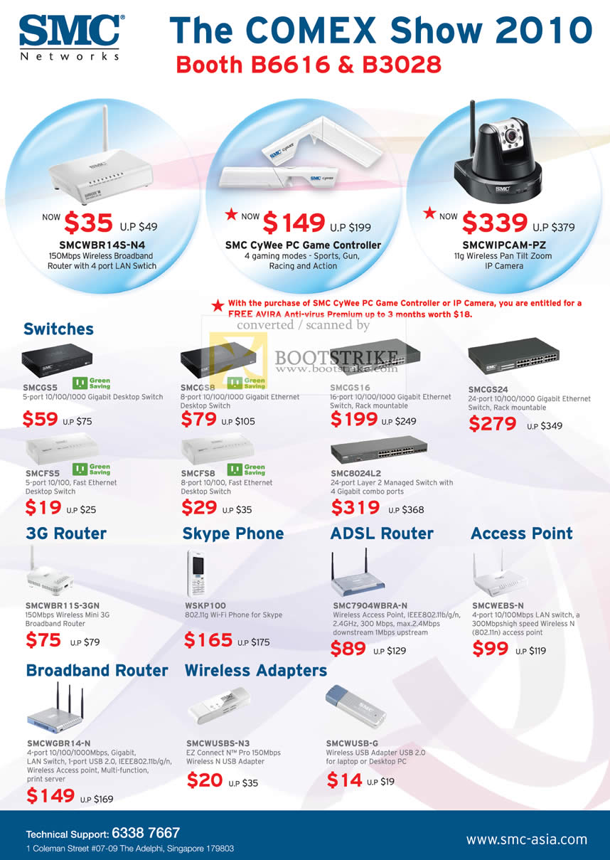 Comex 2010 price list image brochure of SMC Networks Wireless Router Switch CyWee Game Controller IPCam 3G Skype ADSL Adapters
