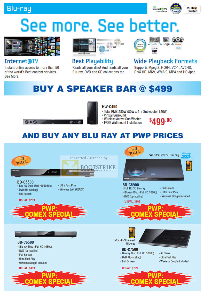 Comex 2010 price list image brochure of Samsung Blu Ray Speaker Bar Player BD C5500 C6900 C6500 C7500