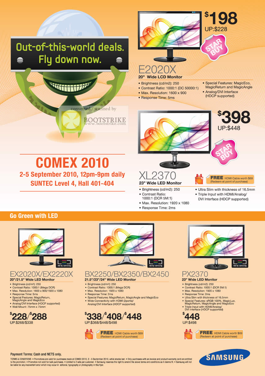 Comex 2010 price list image brochure of Samsung LCD Monitors E2020X XL2370 LED EX2220X BX2250 BX2350 BX2450 PX2370