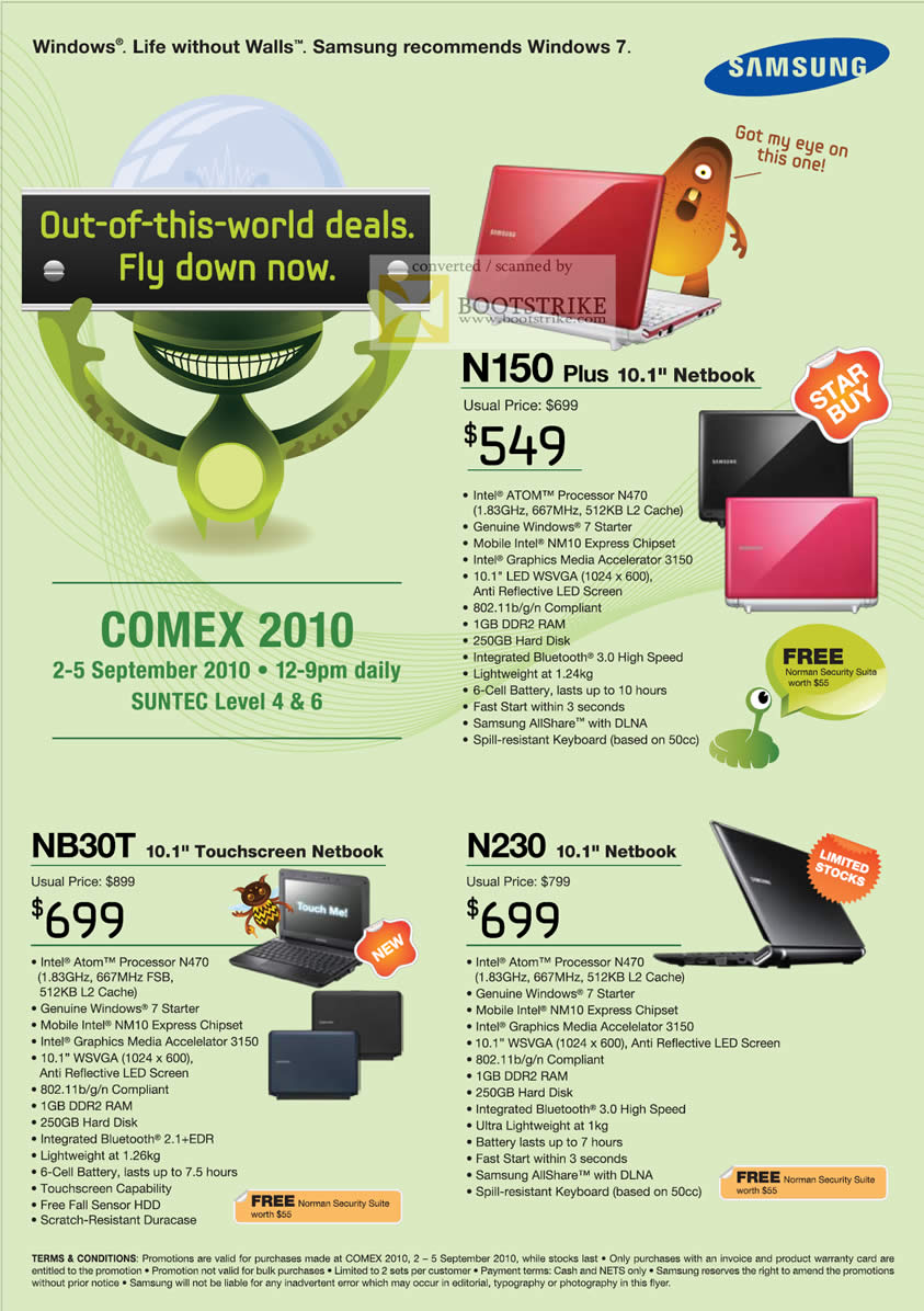 Comex 2010 price list image brochure of Samsung Netbooks N150 NB30T N230