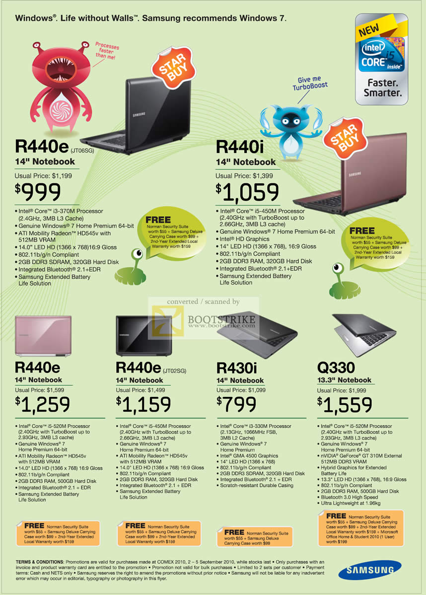 Comex 2010 price list image brochure of Samsung Notebooks R440e R440i Q330 R430i