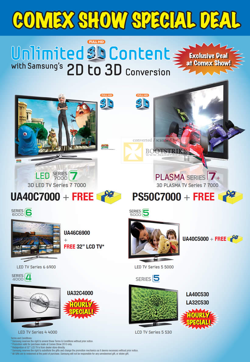 Comex 2010 price list image brochure of Samsung TV LED Series 7000 UA40C7000 Plasma PS50C7000 Series 6000 5000 4000