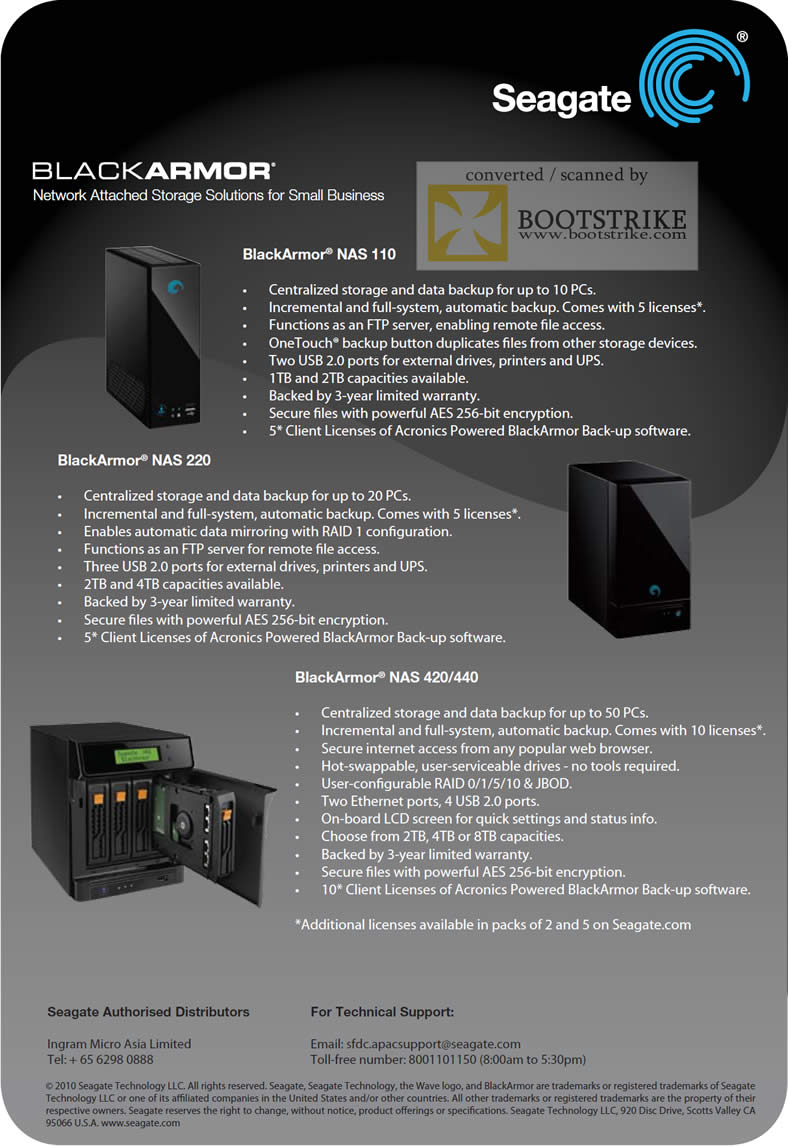 Comex 2010 price list image brochure of Seagate BlackArmor NAS 110 220 420 440 External Storage Specifications