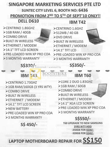 Comex 2010 price list image brochure of Singapore Marketing Notebooks Dell D610 IBM T42 T43 T60