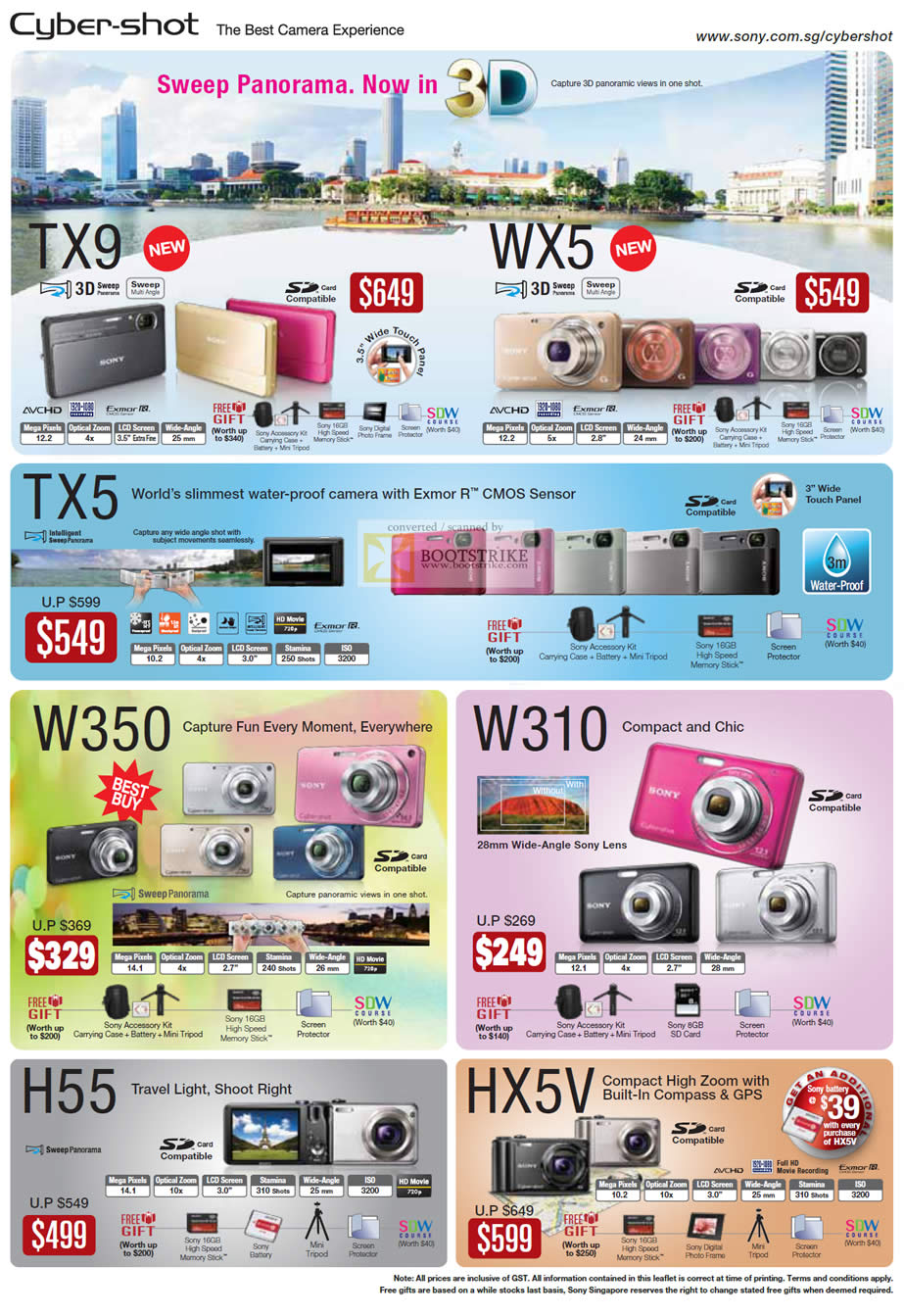 Comex 2010 price list image brochure of Sony Cybershot Digital Cameras TX9 WX5 TX5 W350 W310 H55 HX5V