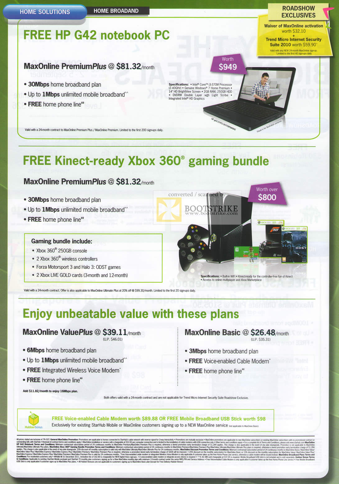 Comex 2010 price list image brochure of Starhub Broadband MaxOnline PremiumPlus HP G42 Notebook Kinect Xbox 360 ValuePlus Basic