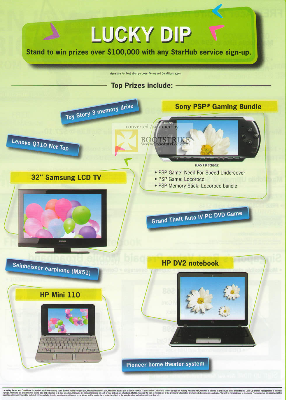 Comex 2010 price list image brochure of Starhub Lucky Dip Prizes Sony PSP Samsung LCD TV HP DV2 Mini 110 Pioneer Home Theater