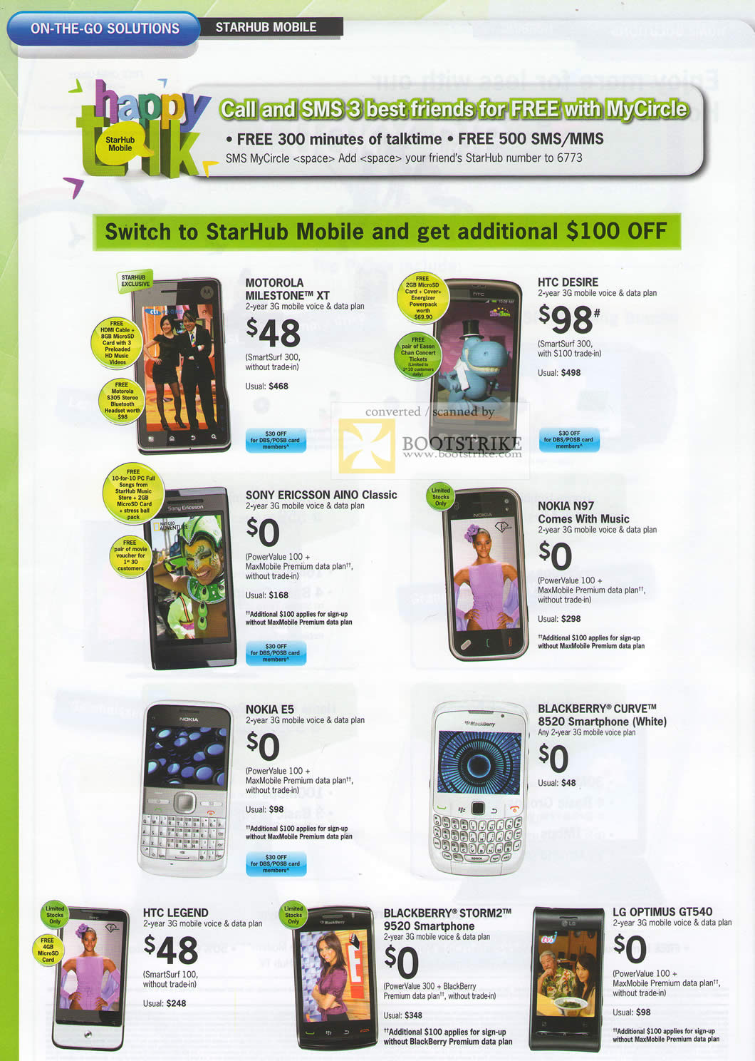 Comex 2010 price list image brochure of Starhub Mobile Phones Motorola HTC Desire Sony Ericsson Nokia N97 E5 Blackberry HTC LG Optimus GT540