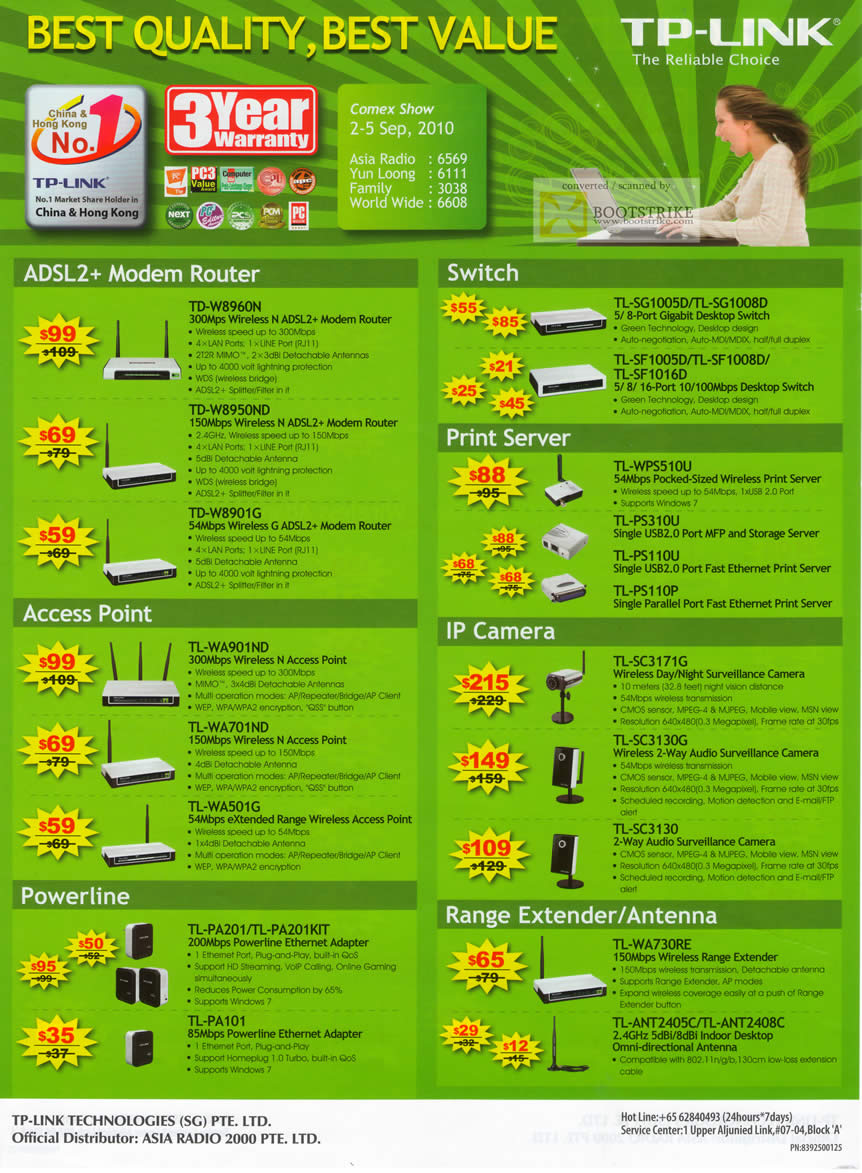 Comex 2010 price list image brochure of TP Link ADSL2 Modem Router Switch Print Server IPCam IP Camera Access Point Powerline Homeplug Range Extender Antenna