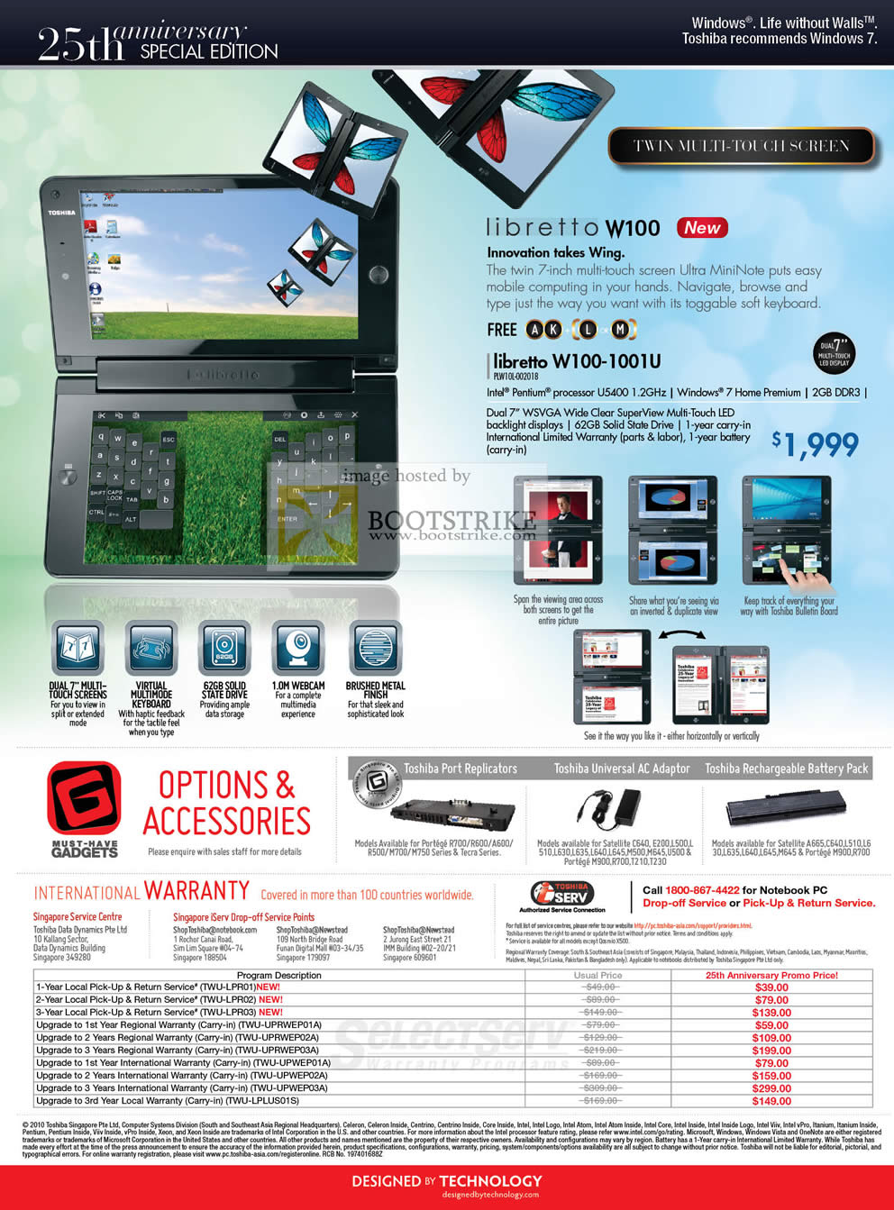Comex 2010 price list image brochure of Toshiba Netbook Libretto W100 Ultra MiniNote SSD International Warranty Options
