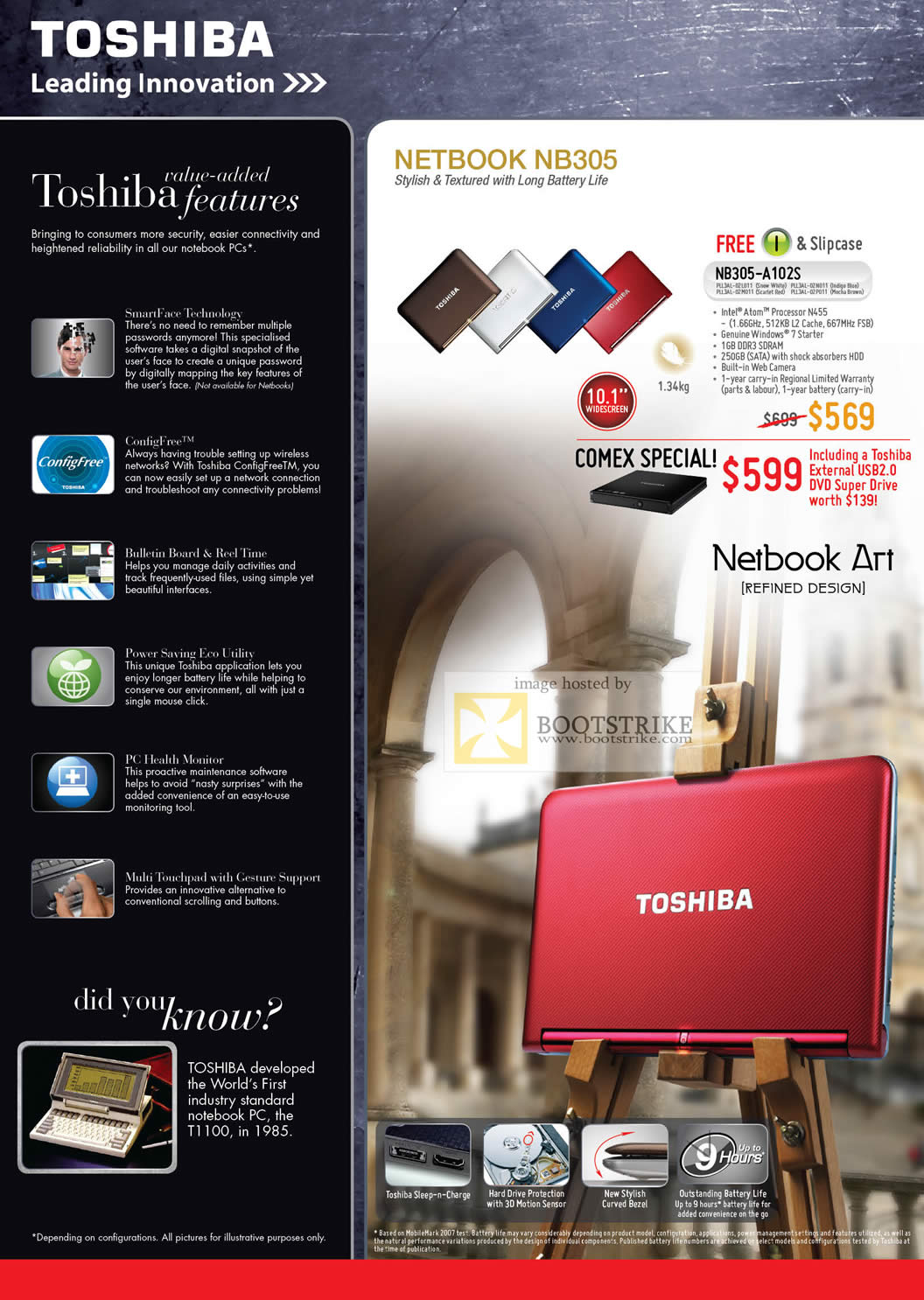 Comex 2010 price list image brochure of Toshiba Netbook NB305 A102S