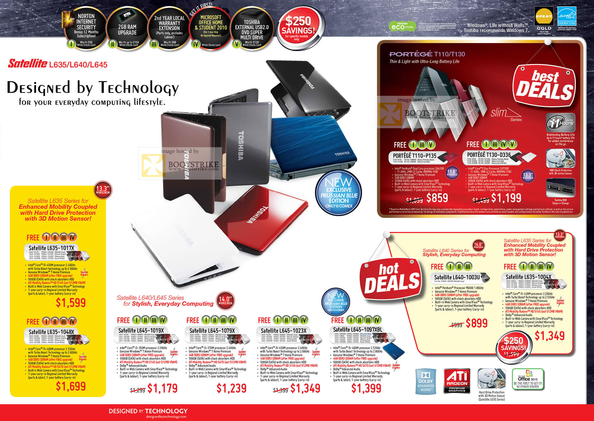 Comex 2010 price list image brochure of Toshiba Notebooks Satellite L635 L640 L645 Portege T110 T130