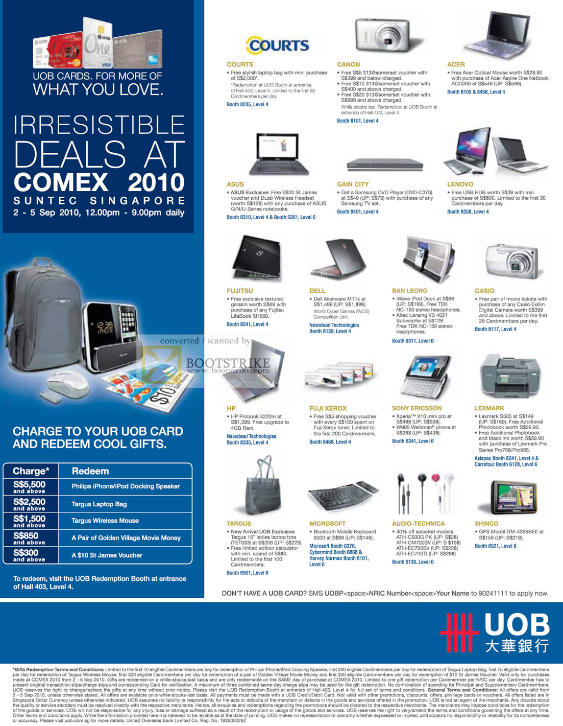 Comex 2010 price list image brochure of UOB Cards Deals Discounts Courts Canon Acer ASUS Gain City Lenovo Dell Casio Microsoft Targus Lexmark