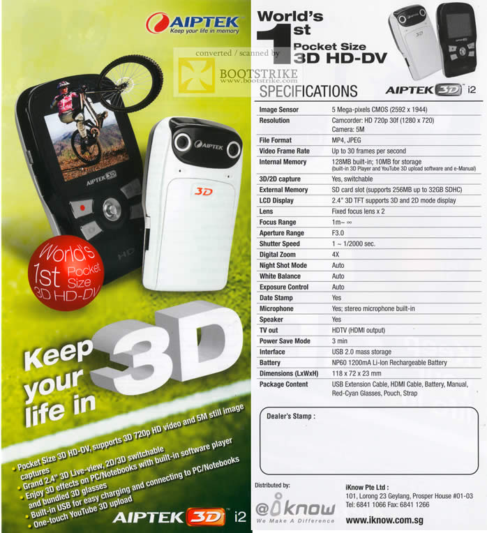 Comex 2010 price list image brochure of IKnow Aiptek 3D I2 HD DV Camcorder Specifications