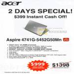 Two Days Special 399 Instant Cash Off Aspire 4741G 5452G50Mn Notebook