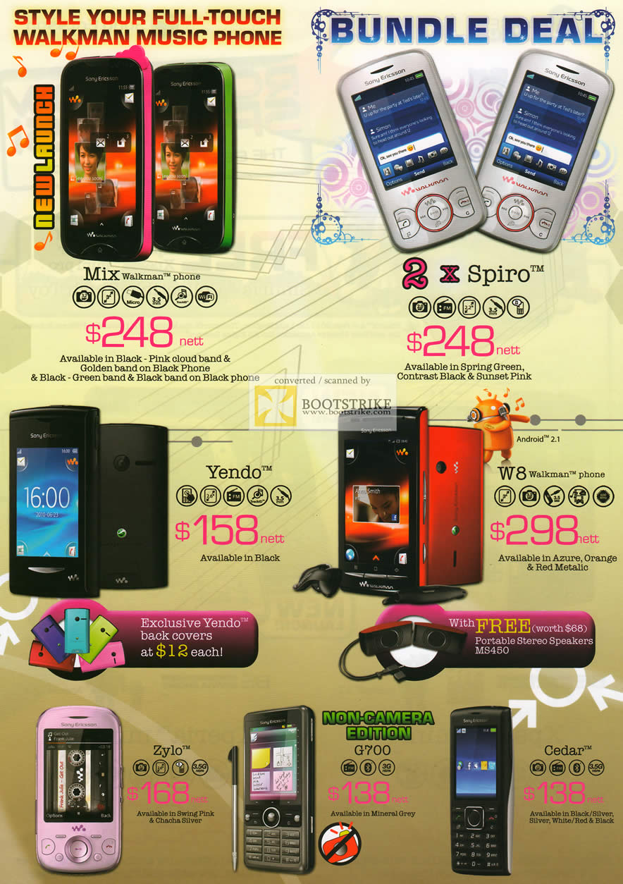 COMEX 2011 price list image brochure of 6Range Sony Ericsson Smartphones Mix Walkman Spiro Yendo W8 Zylo G700 Cedar5