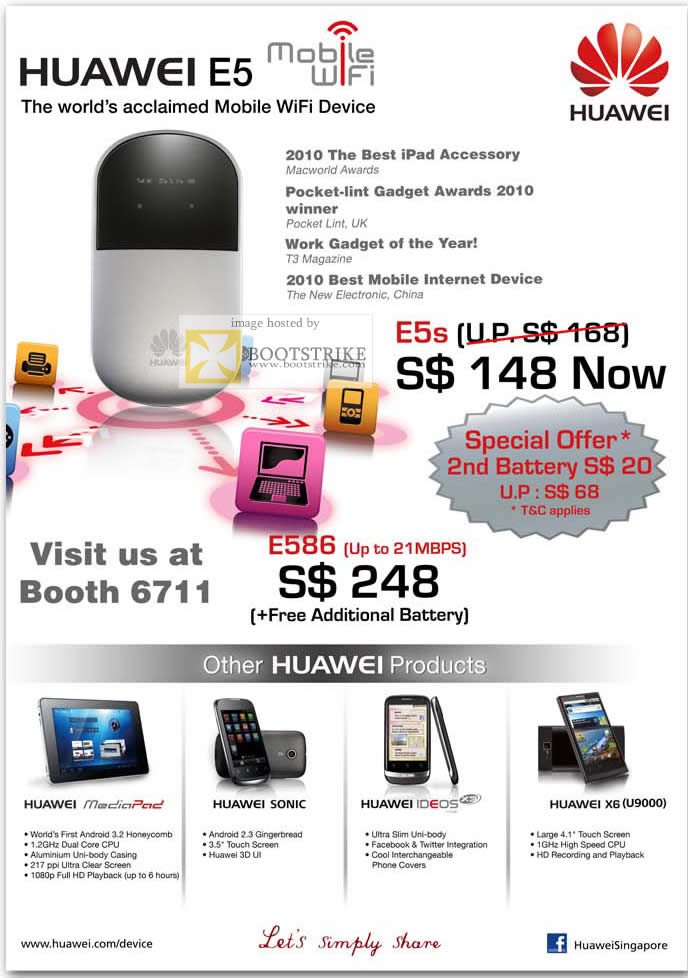 COMEX 2011 price list image brochure of AAAs Com Huawei E5 Mobile WiFi E5s E586