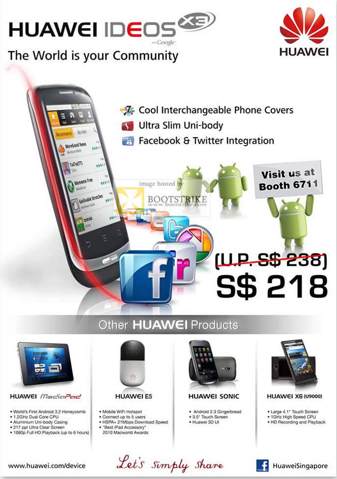 COMEX 2011 price list image brochure of AAAs Com Huawei Ideos X3 Smartphone