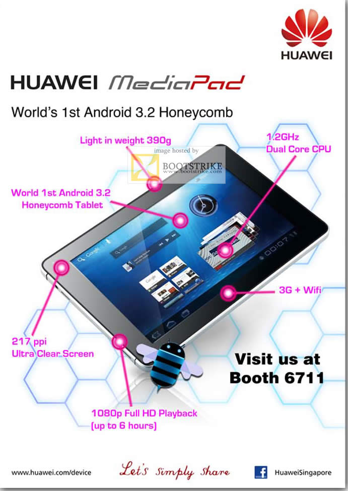 COMEX 2011 price list image brochure of AAAs Com Huawei MediaPad Tablet Android Honeycomb Features