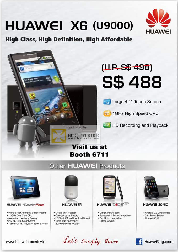 COMEX 2011 price list image brochure of AAAs Com Huawei X6 U9000 Smartphone