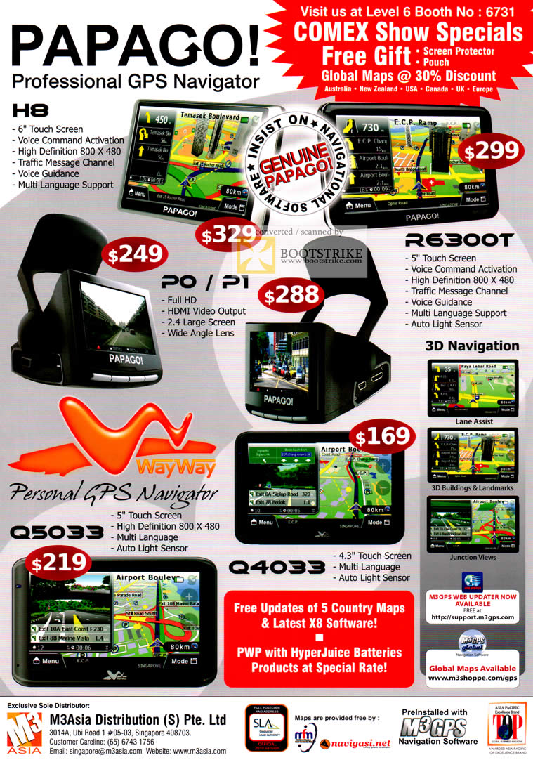 COMEX 2011 price list image brochure of AAAs Com Papago GPS H8 P0 P1 R6300T WayWay Q5033 Q4033