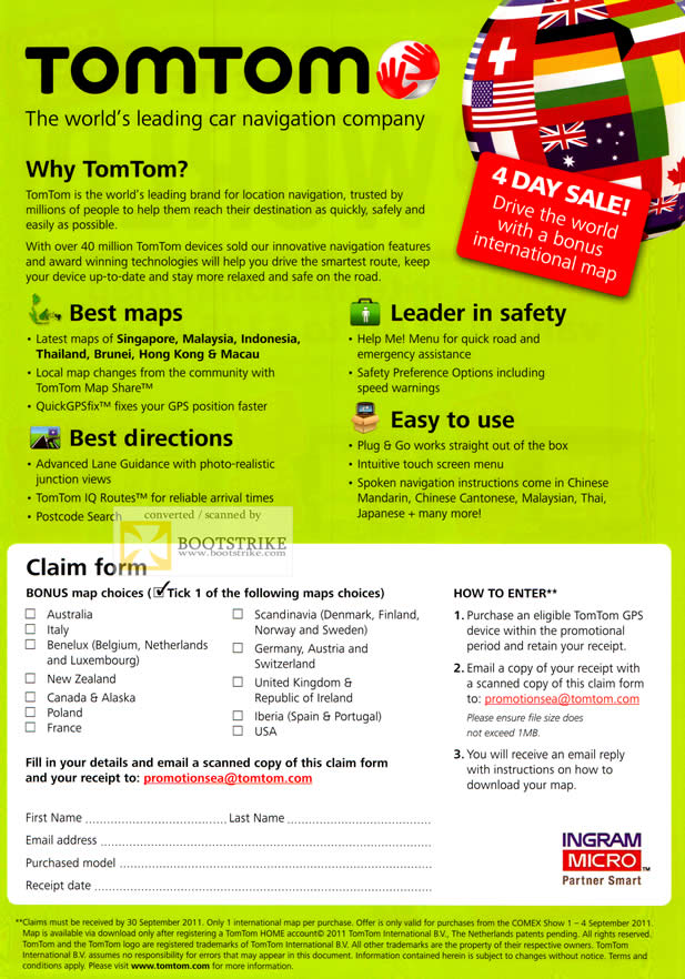 COMEX 2011 price list image brochure of AAAs Com Tom Tom GPS Features Claim Form