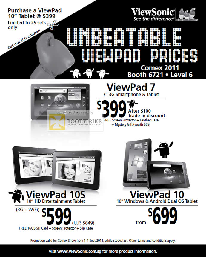 COMEX 2011 price list image brochure of AAAs Com Viewsonic ViewPad Tablet Viewpad 7 Viewpad 10S Viewpad 10 Android Smartphone
