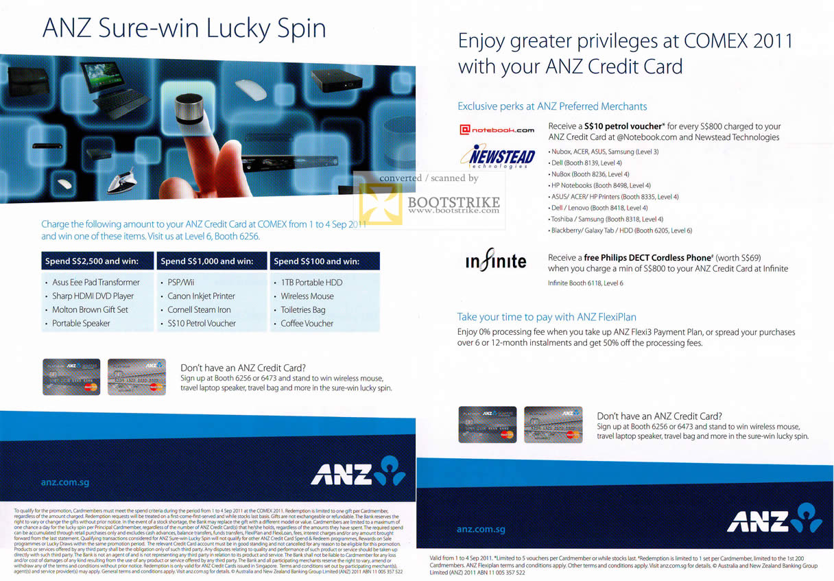 COMEX 2011 price list image brochure of ANZ Rewards Newstead Notebook Infinite Sure Win Lucky Dip