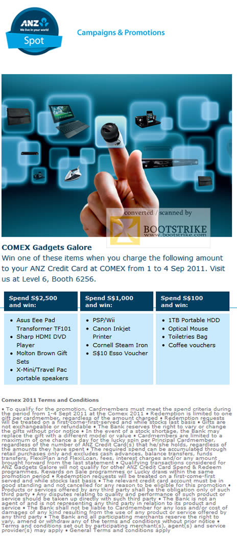 COMEX 2011 price list image brochure of ANZ Spot Gadgets Galore Spend And Win