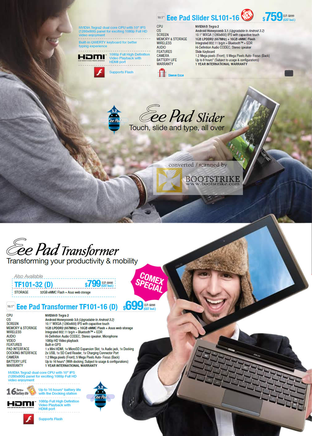 COMEX 2011 price list image brochure of ASUS Notebooks Eee Pad Slider SL101-16 Transformer TF101-16 TF101-32 D