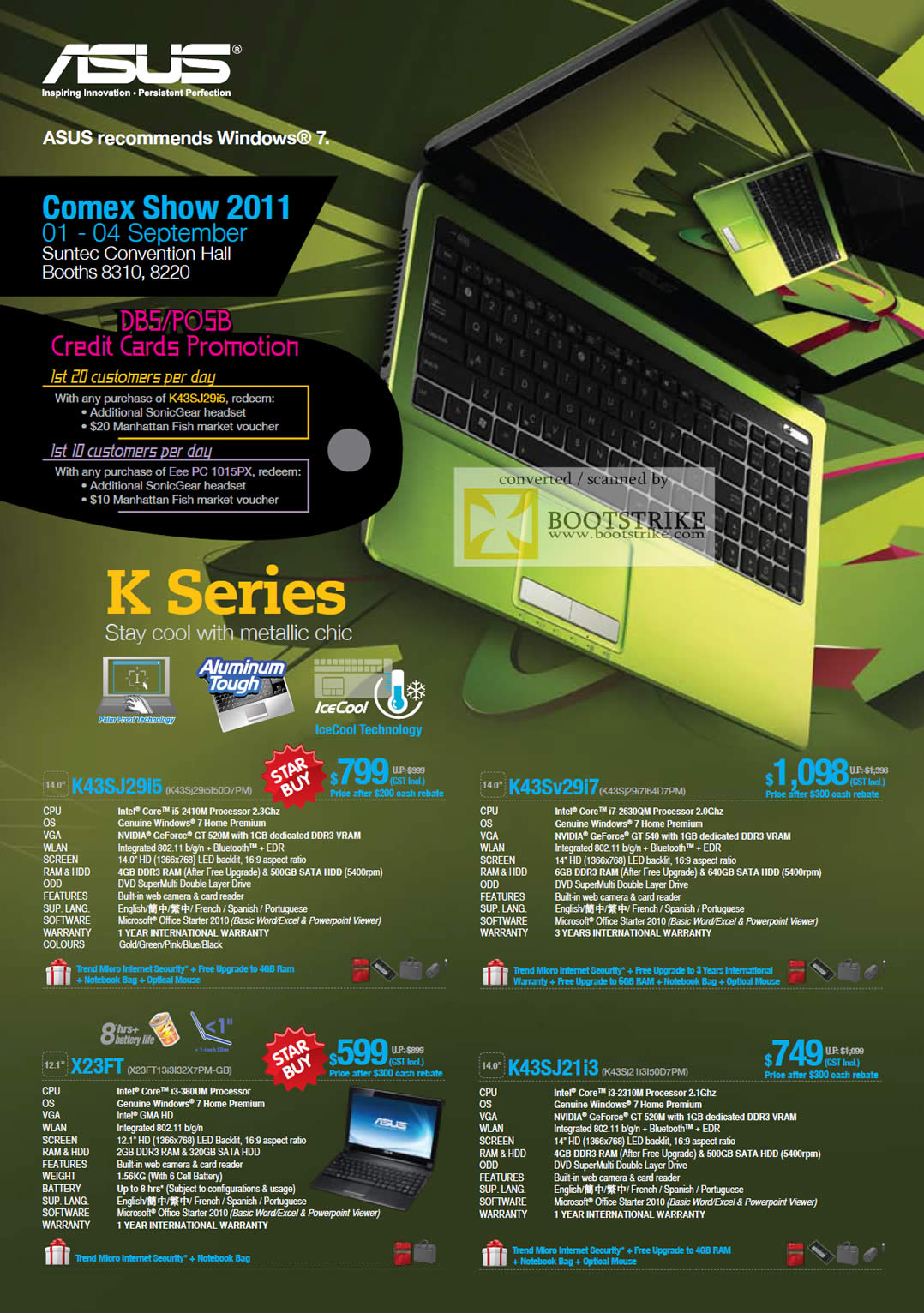 COMEX 2011 price list image brochure of ASUS Notebooks K Series K43SJ29i5 K43Sv29i7 X23FT K43SJ21i3