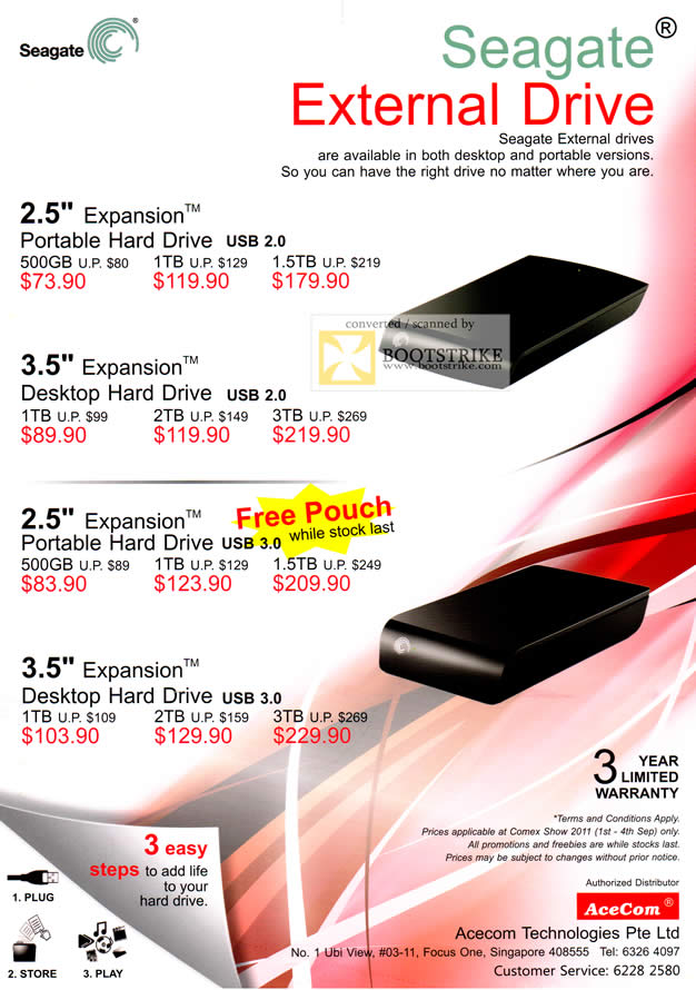 COMEX 2011 price list image brochure of Acecom Seagate External Storage Expansion USB3