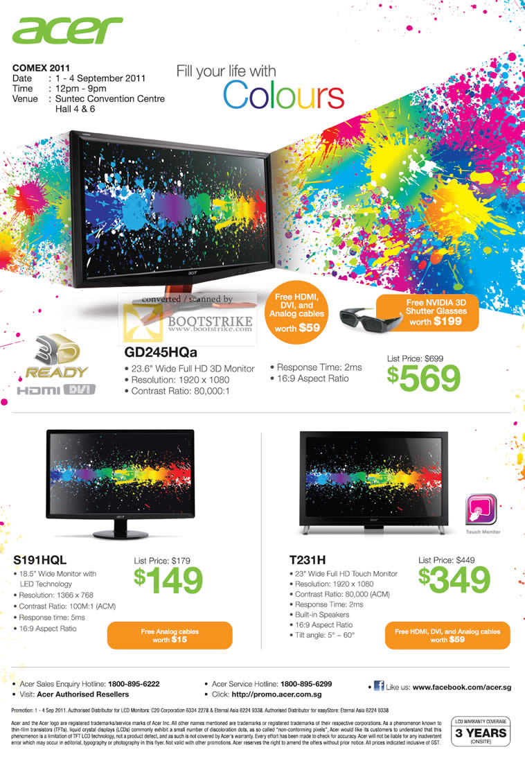 COMEX 2011 price list image brochure of Acer Monitors GD245HQa S191HQL T231H